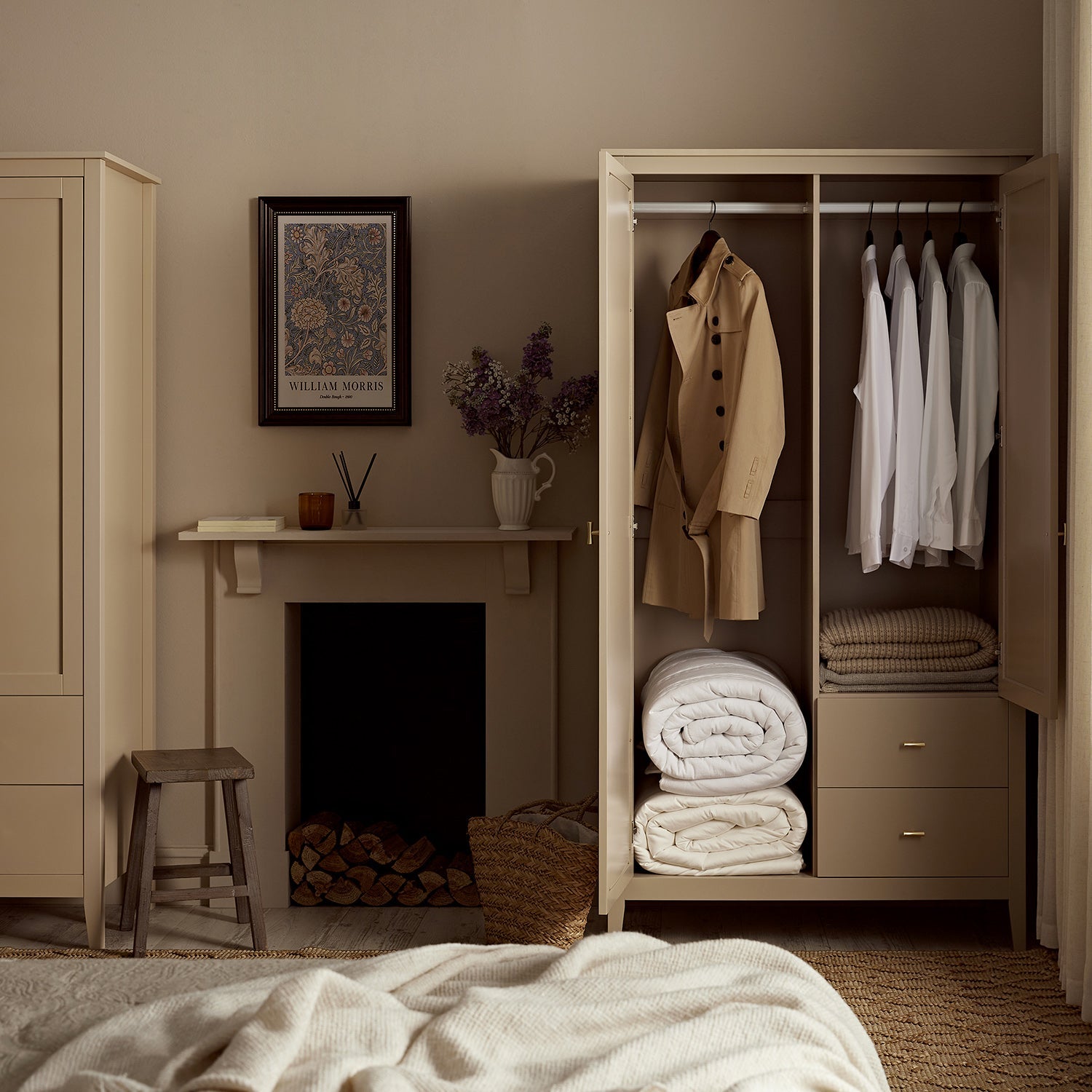 Oakham Mirrored Double Closet, Deep Greige