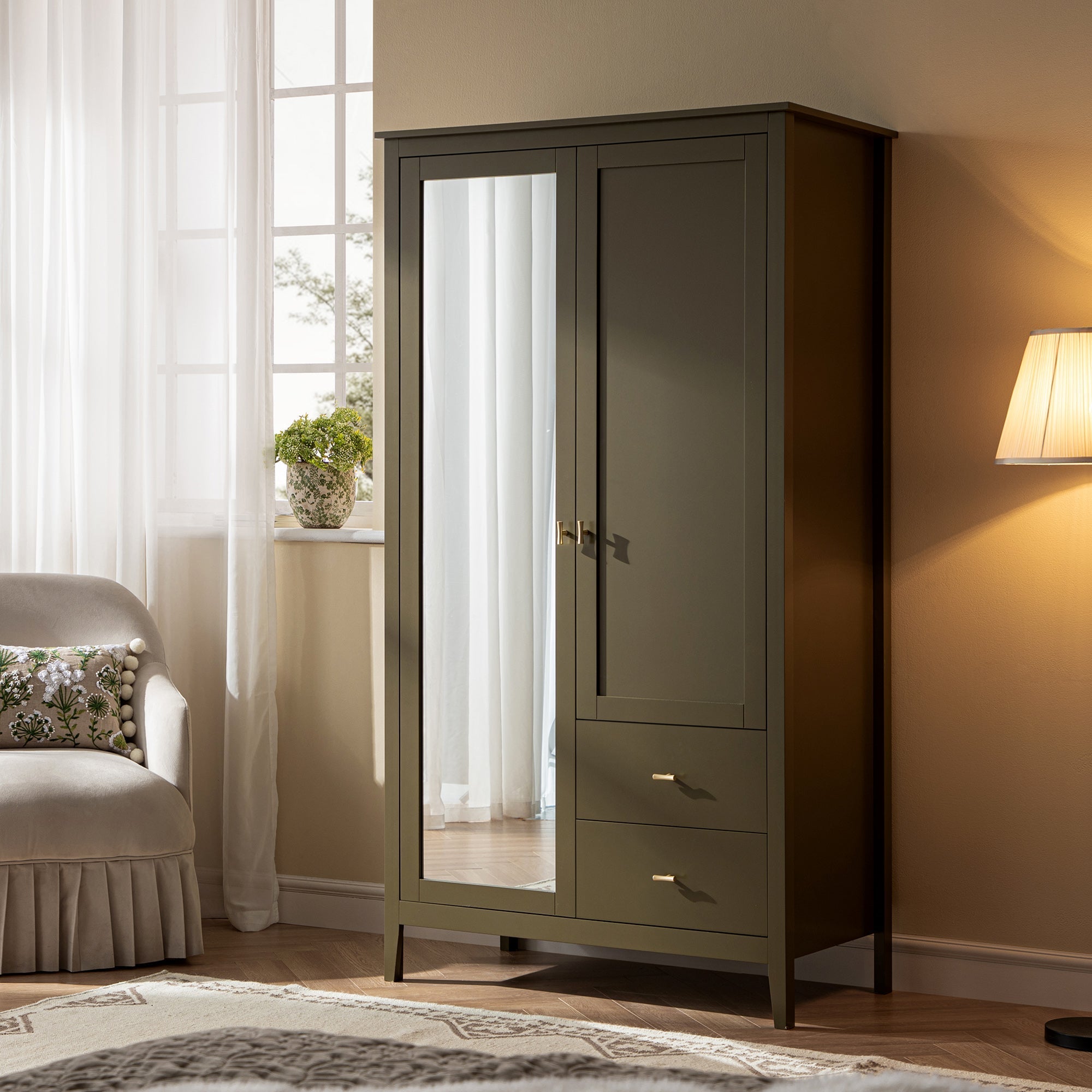 Oakham Mirrored Double Closet, Olive Grove