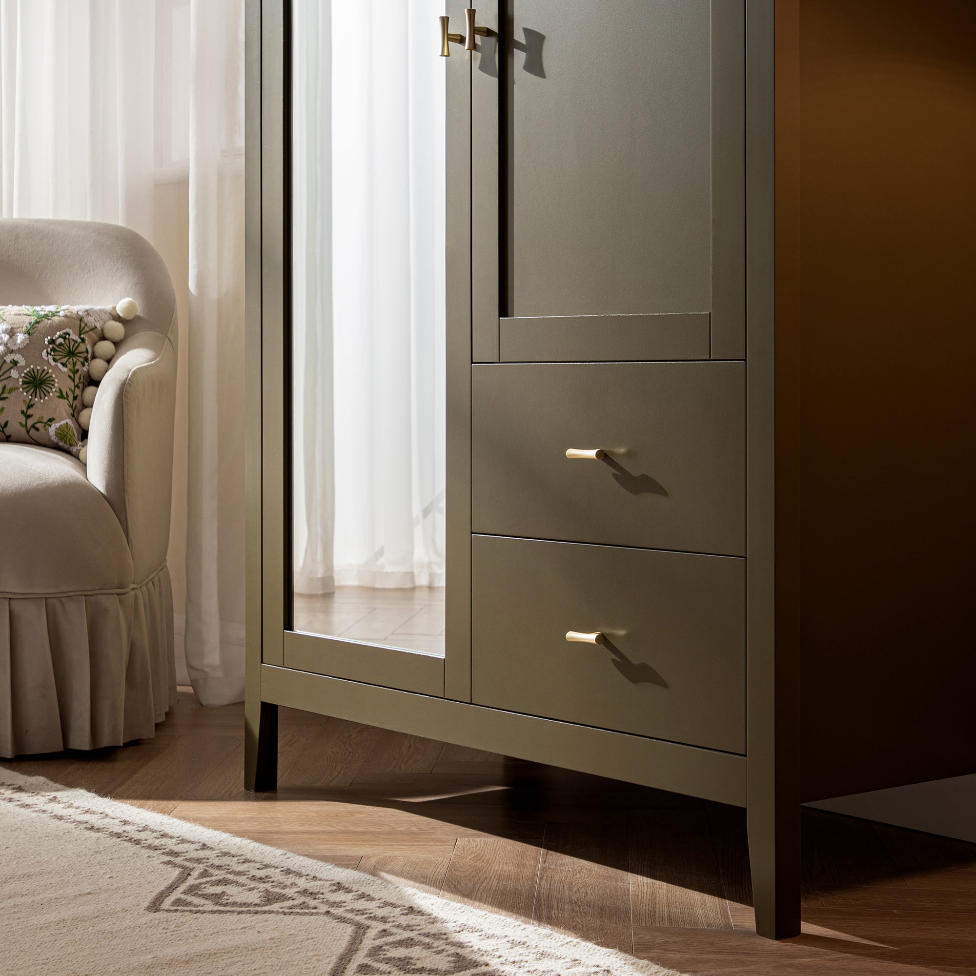 Oakham Mirrored Double Closet, Olive Grove