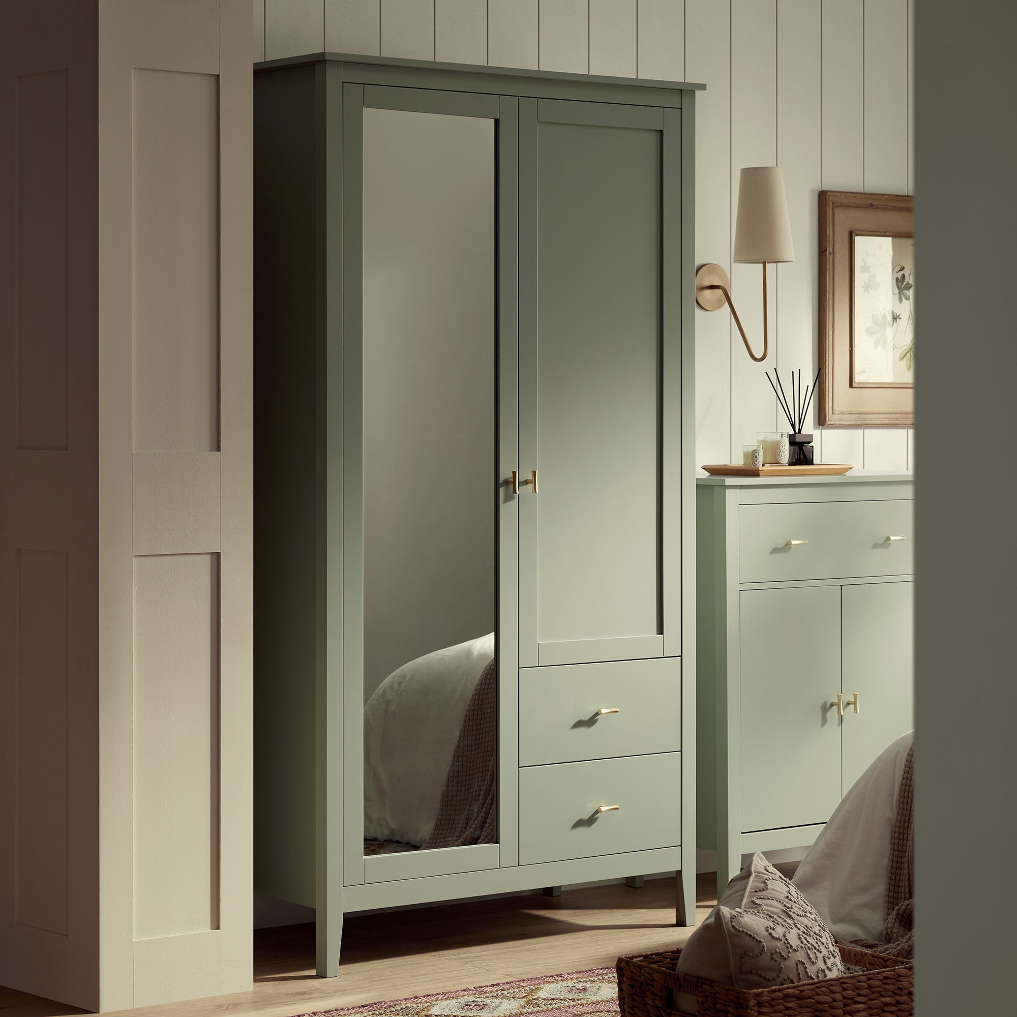 Oakham Mirrored Double Closet, Desert Sage