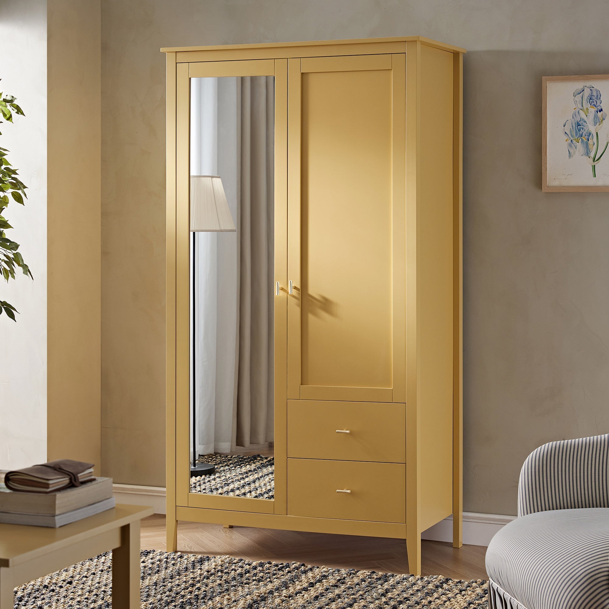 Oakham Mirrored Double Closet, Rattan Yellow