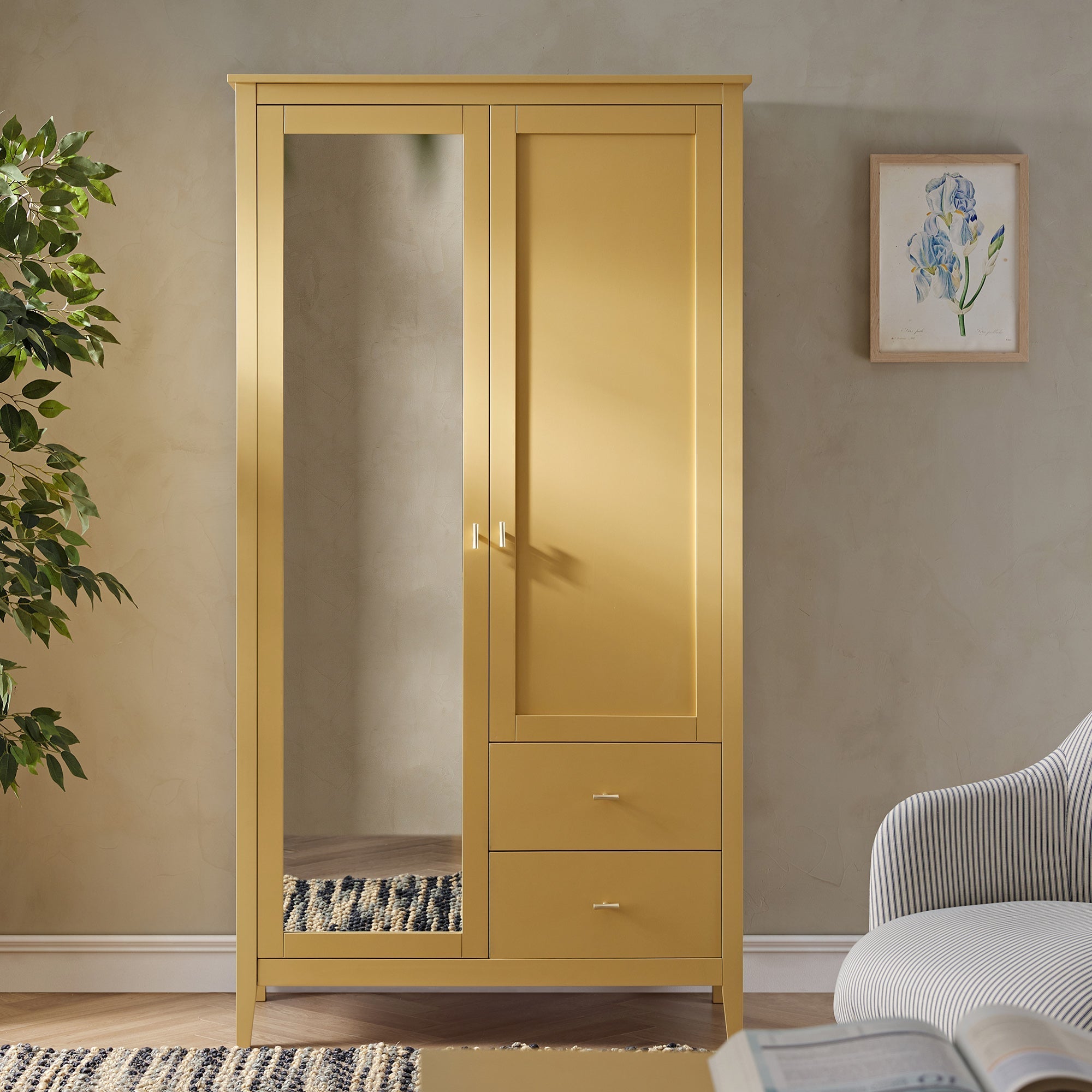 Oakham Mirrored Double Closet, Rattan Yellow